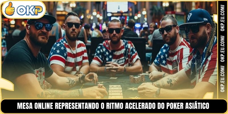 Mesa online representando o ritmo acelerado do poker asiático